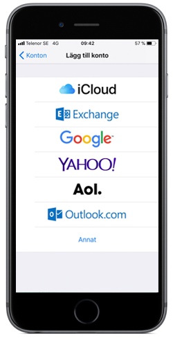 Välj vilken typ av e-postkonto du vill lägga till