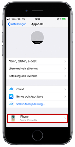 Klicka på den iPhone du vill aktivera/avaktivera "Hitta min iPhone" för.