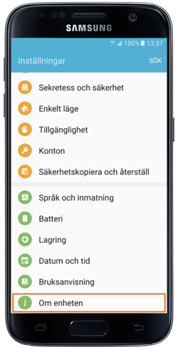 Välj " Om enheten"