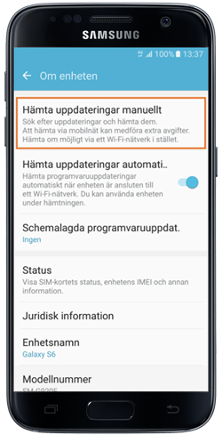 Välj "Hämta uppdateringar manuellt"