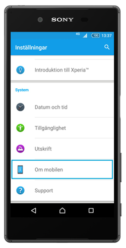 Välj "Om mobilen"