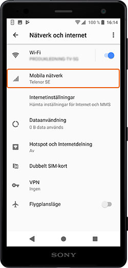 Välj Mobila nätverk