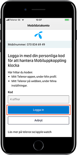 Ange din personliga kod och klicka på Logga in
