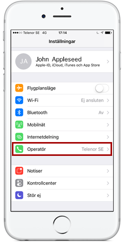 Gå till "Inställningar" och välj "Operatör"