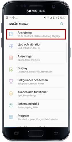 Gå till inställningar och välj "Anslutning"