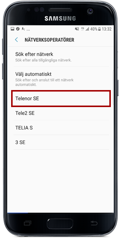 Välj nät/operatör du vill ansluta till