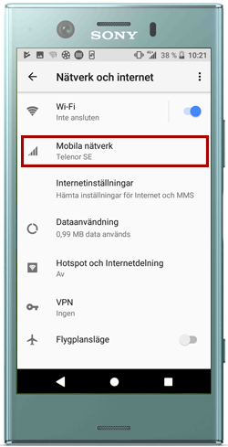 Välj "Mobila nätverk"