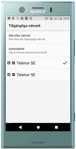 Välj nät/operatör du vill ansluta till
